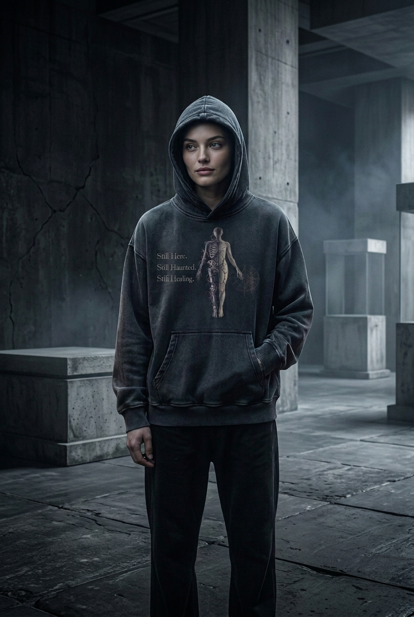 Still Here. Still Haunted. Still Healing. | Snow Wash Oversized Hoodie
